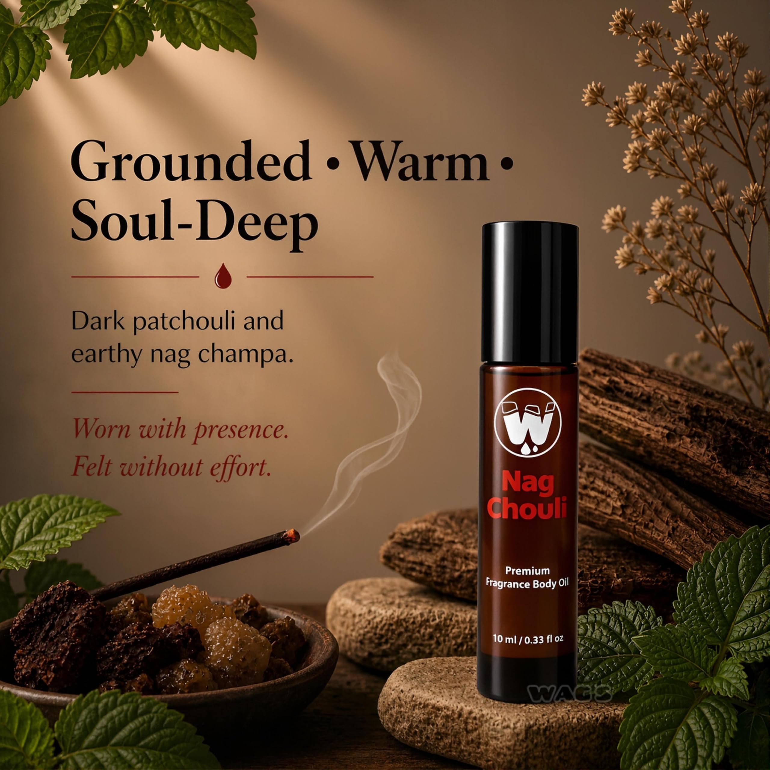 WagsMarket - Nag Champa Perfume Oil & Patchouli Essential Oil, Nag Chouli Essential Perfume Oil, Choose from Roll On to 0.33oz - 4oz Glass Bottle