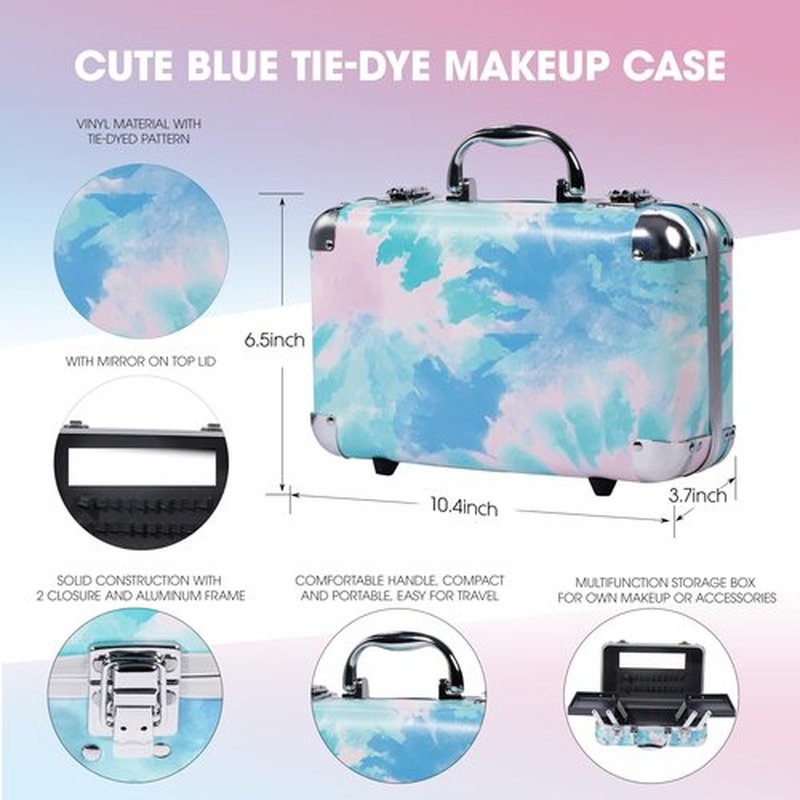 Hot Sugar All In One Makeup Set for Adults and Girls-Full Makeup Kit for Beginners Includes Eye Shadow Palette Blush Lip Gloss Lipstick Lip Pencil Eye Pencil Brush Mirror (Blue Tie-Dye)