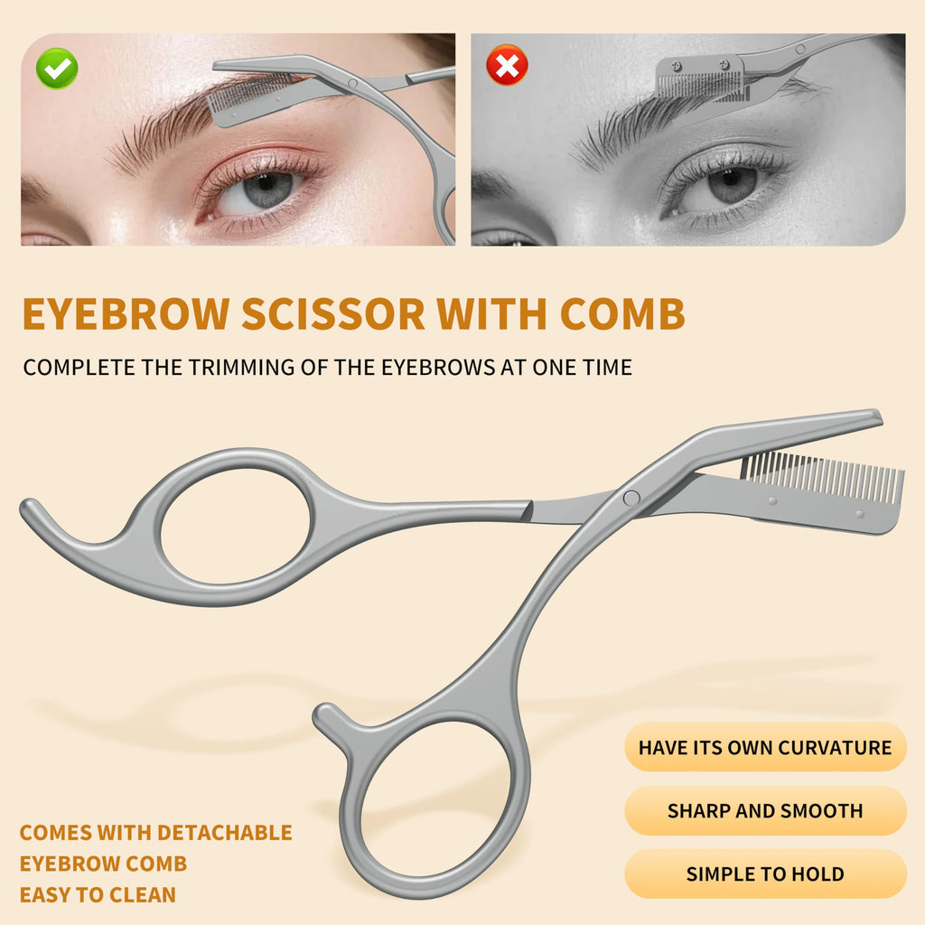 OFIDUS Tweezers for Women Facial Hair, 4 in 1 Eyebrow Kit with Tweezers, Eyebrow Trimmer Scissors, Razor, Style Leather Travel Case, Hair Plucking Daily Beauty Tools