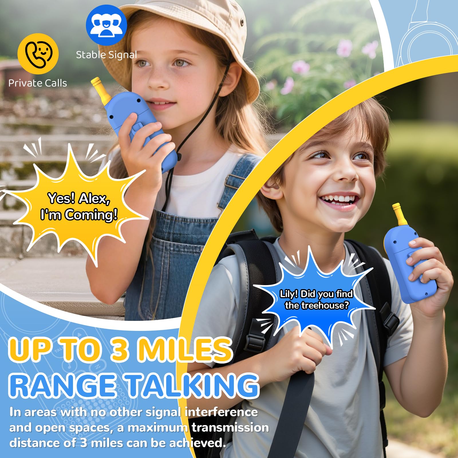 Ptnerbeh Walkie Talkies for Kids Toys: Toys for 3-12 Year Old Boys Girls - 22 Channels 2 Way Radio Toy with Backlit LCD Flashlight - 3 Miles Range for Outside/Camping/Hiking (2-Pack) Blue