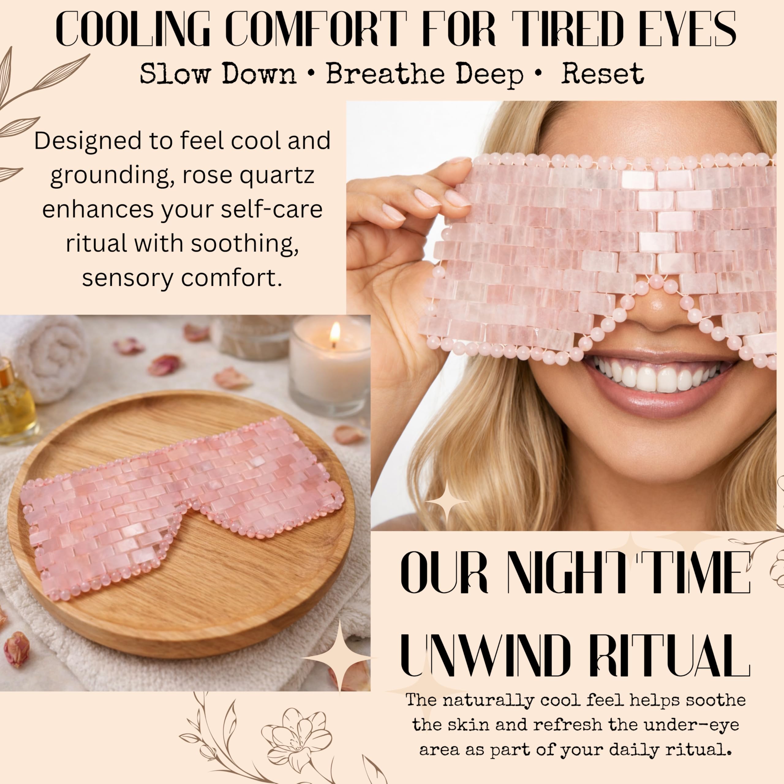 Boho Aromatic This Hippie Girl Rose Quartz Eye Mask, Handcrafted Crystal Cut, Depuff for Puffy Eyes, Relieve Stress, Cold-to-the-Touch Weighted for Comfort, Facial Mask for Relaxation and Meditation