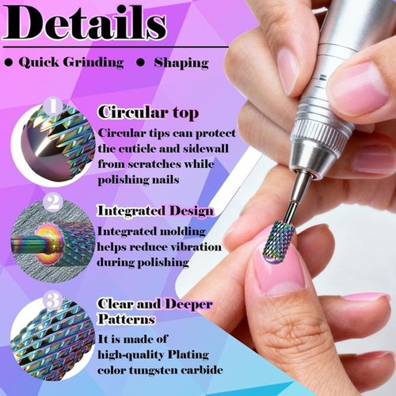 Fantexy 3/32" Nail Drill Bits, Smooth Round Top Carbide Nail Drill Bit Suitable for Manicure Pedicure Fast Remove Gel Polish, Drills Bit for Nails Art Tools (Medium - M)