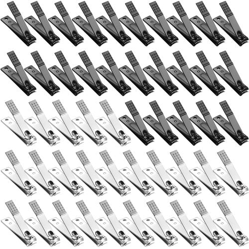 Honoson 50 Pieces Nail Clipper Set Fingernails and Toenail Bulk Clipper Flat Stainless Steel Nail Cutter for Women Men Thick Nails, Black and Silver
