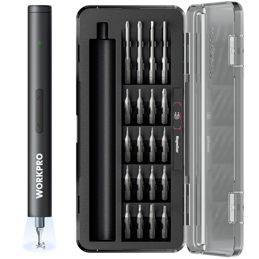 WORKPRO 20-in-1 Mini Electric Screwdriver with Magnetizer & S2 Steel Bits, 3.6V Rechargeable Precision Screwdriver Set for Electronics, Phone, Camera, Laptop & Watch