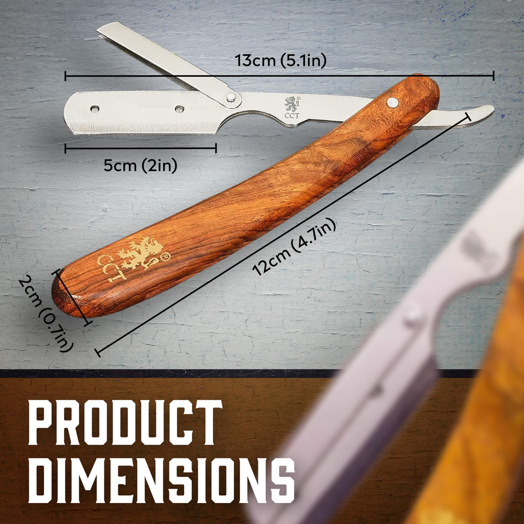 Cambridge Cutthroat Open Blade Razor for Men - Stainless Steel Handle, Swing-Lock Single Edge Cut Throat Razor with Leather Travel Pouch, Beard Shaping & Wet Shaving (10 Blades Included)