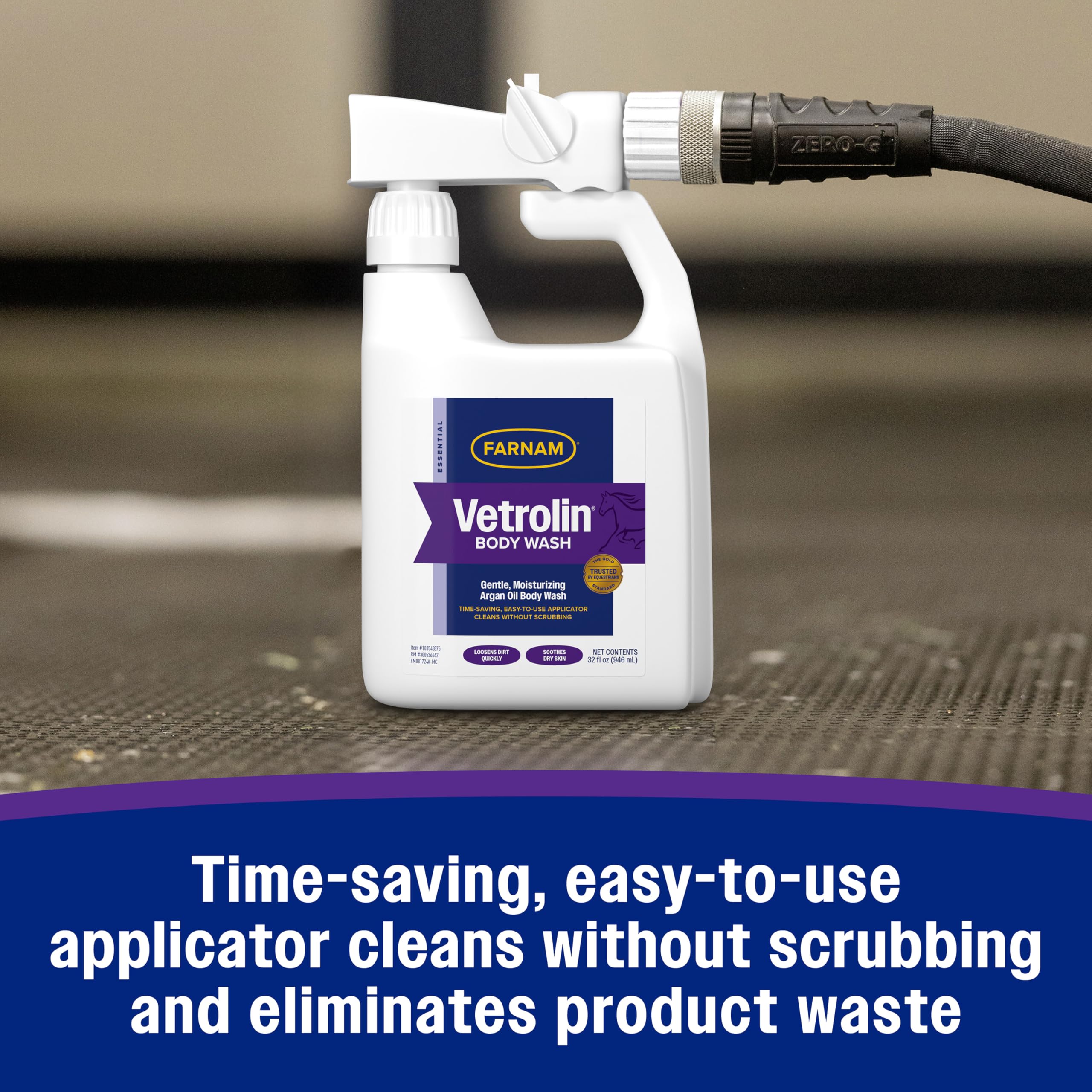 Farnam Vetrolin Body Wash, Time-Saving with No Scrubbing, Gentle and Moisturizing with Argan Oil, Soothes Dry Skin, for Horses and Dogs, 32 fl oz.