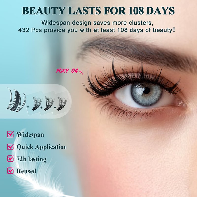 Vasa Muse Premium Lash Clusters Kit 10-16mm lashes Wispy Natural & Fairy Spiky Lash Clusters 0.05mm Eyelash Clusters Ultra-thin Invisible band lash Extension Kit with Bond Seal for Starter DIY