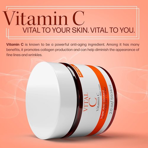 Dermapeutics Advanced Vitamin C Face Moisturizer - Hydrating Anti-Oxidant Cream for Wrinkles & Dark Spots | 2 Fl Oz