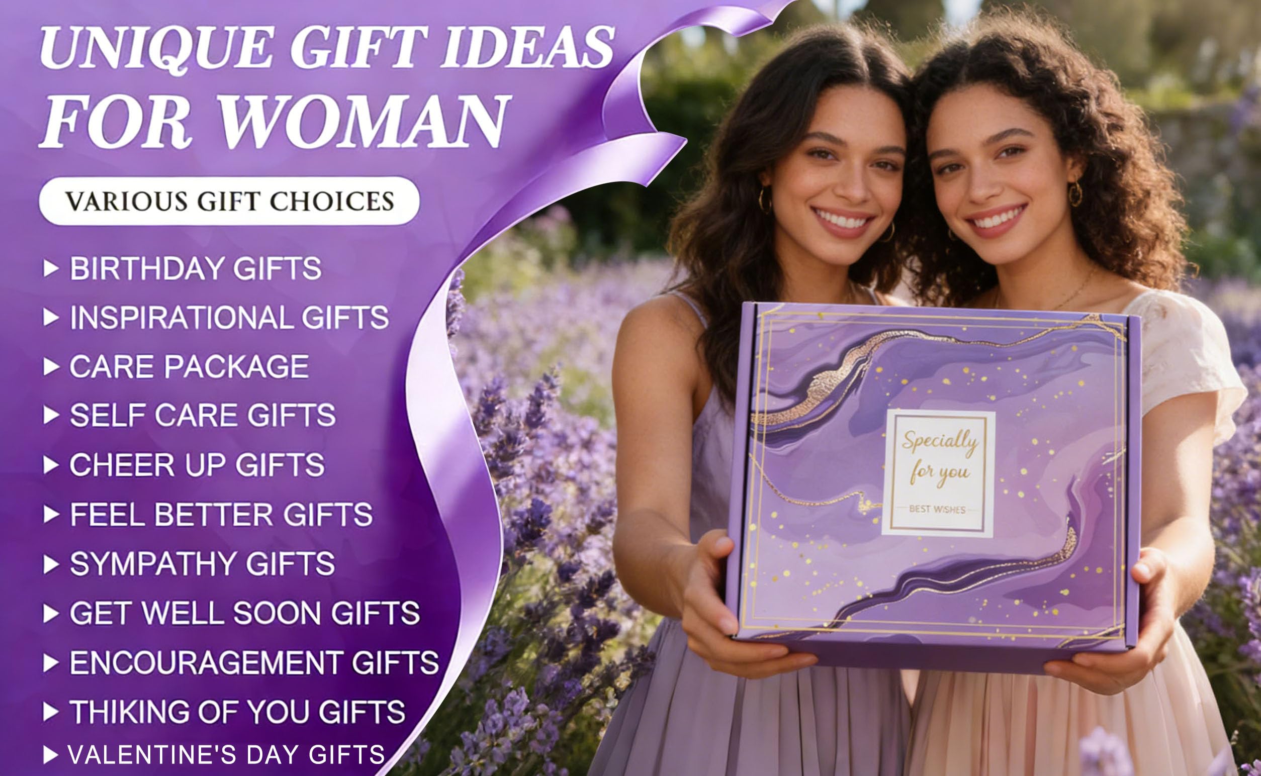 Birthday Gifts for Women Self Care Gift, Relaxing Care Package Spa Gift Basket, Valentines Day, Mothers Day, Christmas, Birthday Gifts for Women Mom Her Friend Sister Wife (Lavendel)