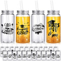 Jingmore 24 Pcs Black Graduation Cups with Straws Bulk 13.5 oz Class of 2026 Plastic Mason Jars Reusable Tumbler Coffee Tea Hot Cocoa Beverage Happy Graduation Tumbler for Congrats Grad Party Gifts