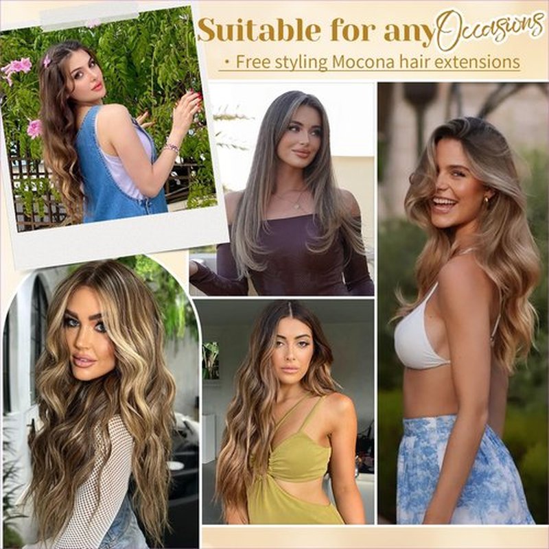 Mocona Clip in Hair Extensions Real Human Hair, 12 Inch 7pcs 70g/Pack - Ombre Chocolate Brown to Caramel Blonde, Soft Hair Extensions Real Human Hair Clip ins Straight for Women (12 Inch)