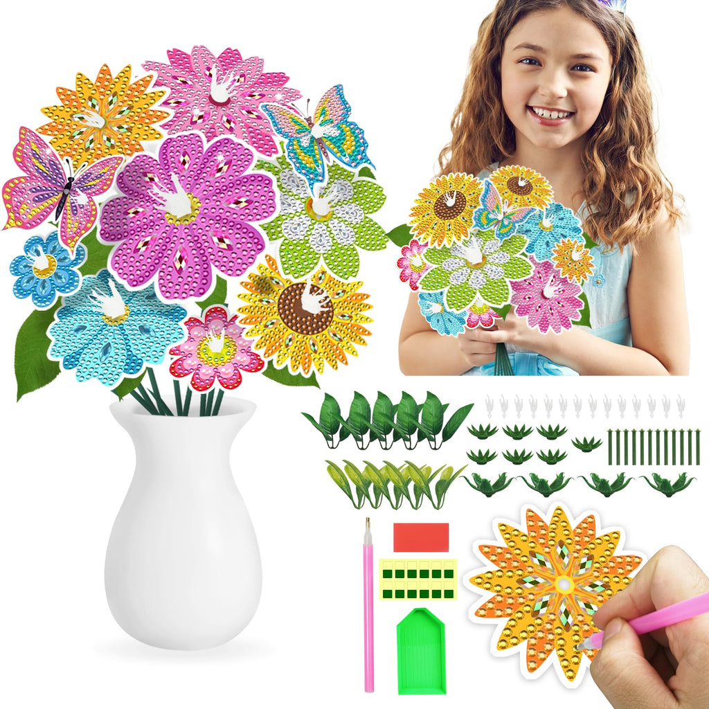 ZORETCO 10 Pcs Diamond Painting Kits for Adults, Home Office Decor with Flowers Butterfly Diamond Art Kits, 5D Gem Art Crafts for Beginners, Floral Birthday Gift