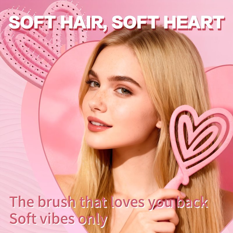 Wisdom Flower Detangler Brush – Heart-Shaped Detangling Brush for Curly, Wavy, Thick Hair – Sakura pink Hairbrushes for Women with Bowl-Curve, Flexible Bristles, Blow Dryer Safe, Small