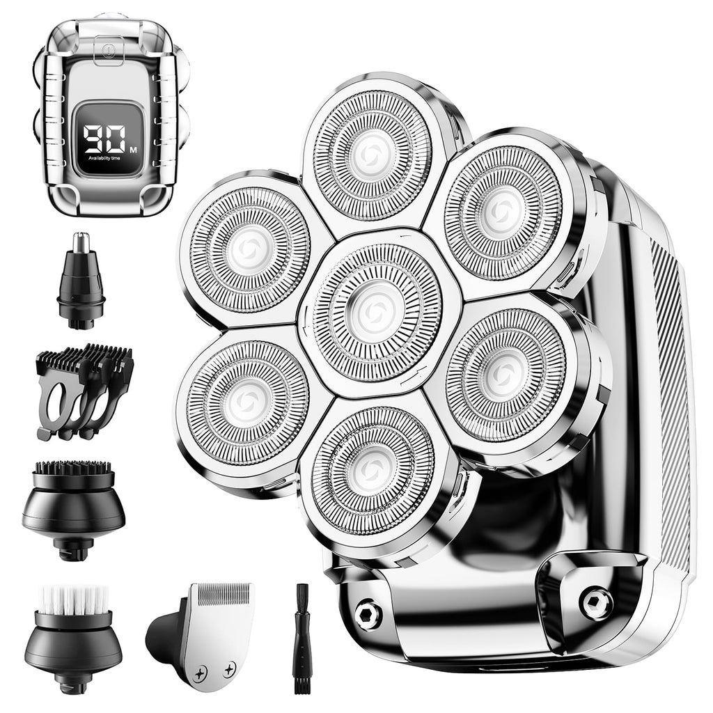 Head Shaver for Bald Men,2024 Upgrade 7-in-1 Men’s Electric Shaver Bald Head Shaver for Men,Electric Razor for Bald Men IPX7 Waterproof Rotary Shaver Grooming Kit with LED Display