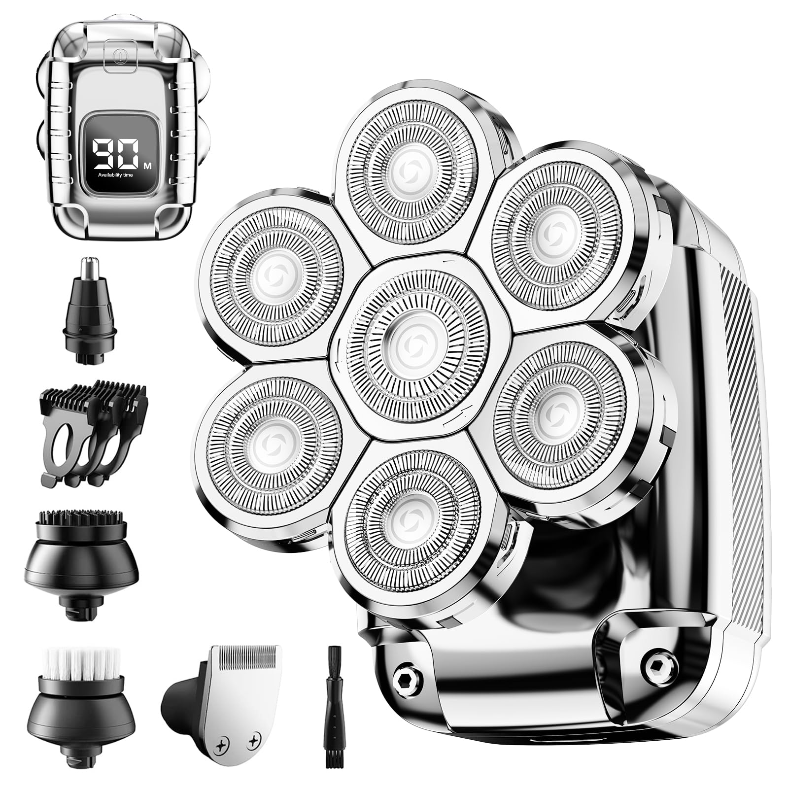 Head Shaver for Bald Men,2024 Upgrade 7-in-1 Men’s Electric Shaver Bald Head Shaver for Men,Electric Razor for Bald Men IPX7 Waterproof Rotary Shaver Grooming Kit with LED Display