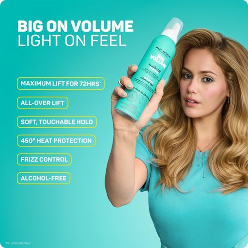 Marc Anthony Big Volume Hair Mousse for Fine, Thin Hair - Lightweight Volumizing Hair Styler with Flexible Hold for Full Body & Bounce - Frizz-Free & Sulfate-Free Hair Care Product