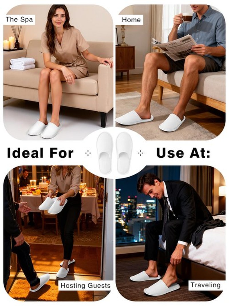 KUTTOR 6 Pairs Polar Fleece Spa Slippers Disposable Closed-Toe Hotel House Slippers Reusable Non-Slip Fits Men’s 10/Women’s 11 for Home Travel Spa Guests