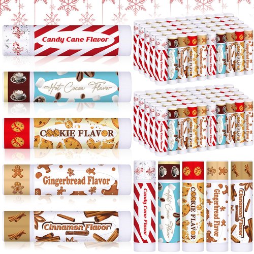 Siifert 50pcs Christmas Peppermint Candy Flavor Lip Balms Gift Bulk Candy Gingerbread Hot Cocoa Cookie Cinnamon Flavor Lip Balm Christmas Party Gift Stocking Stuffer for Coworker Staff Employee (Cute)