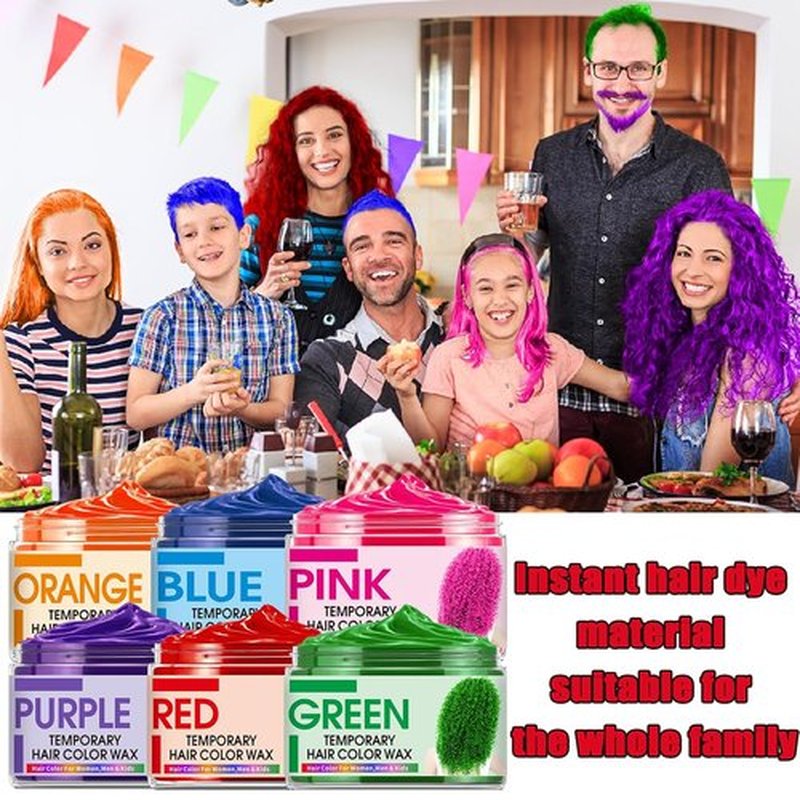 Skiennix Temporary Hair Color Wax - Vibrant DIY Hair Dye in 6 Colors for All Ages | Instant & Natural