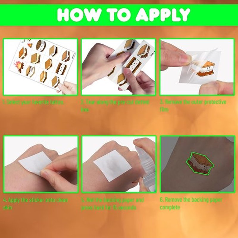 96PCS Smores Pre-Cut Temporary Tattoos Campfire Birthday Party Decorations Favors Supplies Camping Baby Shower Themed Stickers 8 Sheets Gifts for Kids Girls Boys Decor Class School (Luminous)