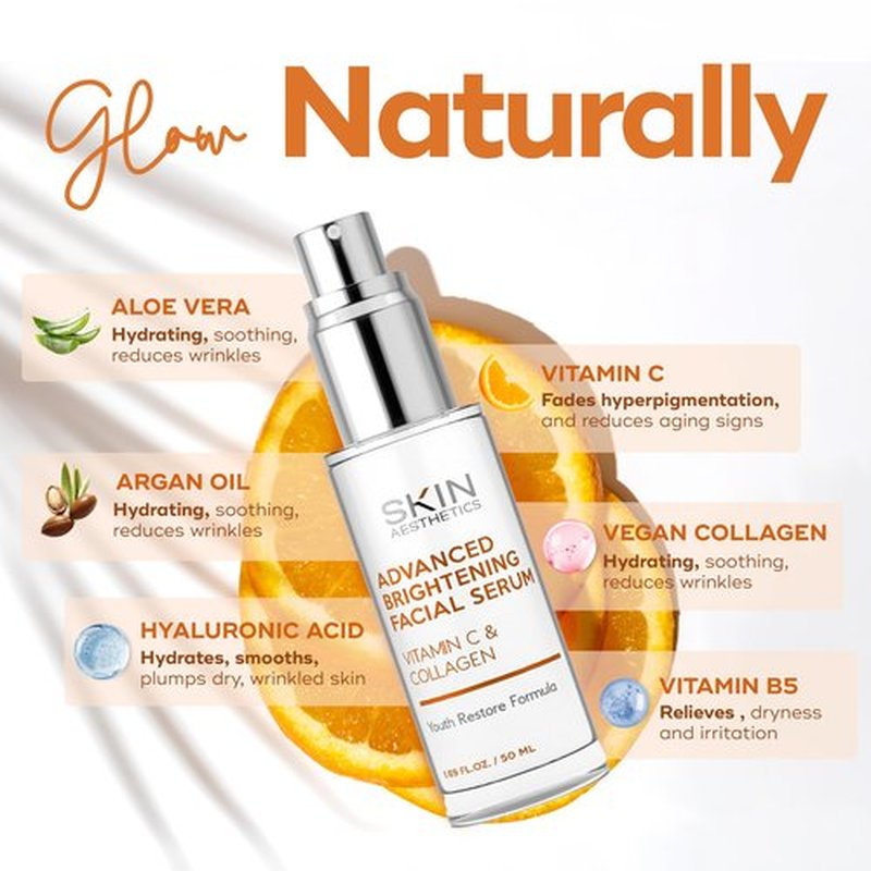 Skin Aesthetics Vitamin C Serum For Face - Dermatologist Tested - with Collagen For Dark Spots, Skin Brightening, Anti-Aging & Acne + Fine Lines & Wrinkles - Vegan, Clean Beauty Korean Skin care