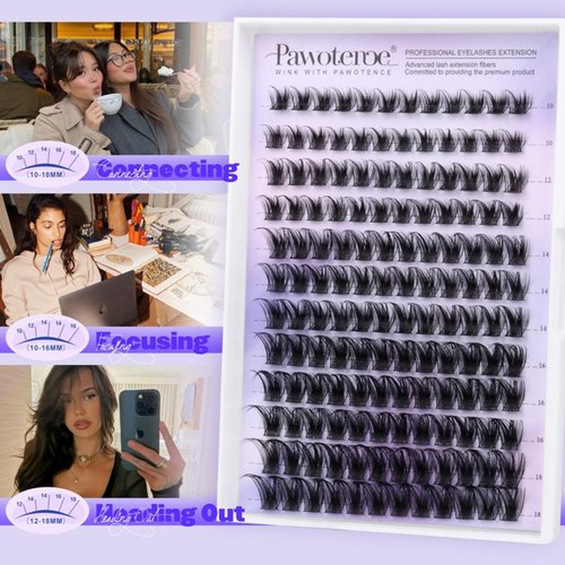 Pawotence Kira Lash Clusters Kit 10-18mm Cluster Lashes Extension Kit 144pcs Fairy Eyelash Clusters Wispy Lashes Cluster Eyelash Extensions with Waterproof Lash Bond and Seal, Remover, Applicator
