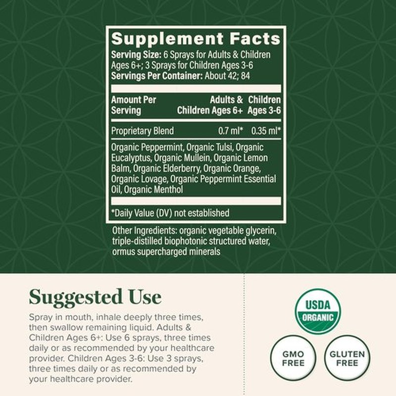 Global Healing Organic Lung Health Supplement - Herbal Nasal Decongestant Spray for Respiratory Support | 1 Fl Oz