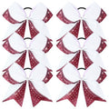 6PCS Glitter Cheer Bow Large Cheer Bows Rhinestones Hair Bows Girls 8"Cheerleading Bows Bulk Elastic Band Ponytail Holder for Teen Girls College Sports Competition White Maroon