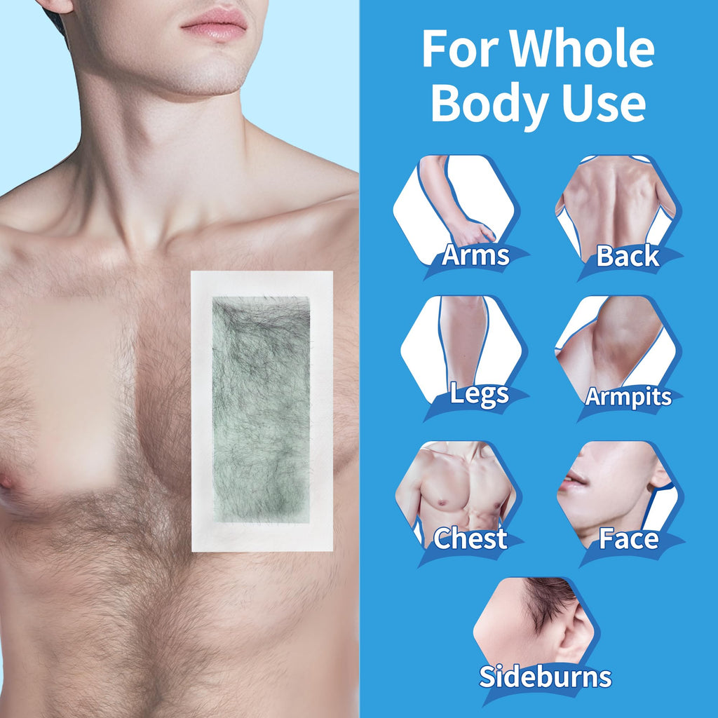 Beauty7 Men's Face & Body Waxing Strips, Ready to Use Wax Strips, Facial Hair Removal, Legs Arms Chest Back Wax, 36 Waxing Strip 4 Calming Oil Wipes