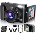 Duluvulu 4K Digital Camera for Photography Autofocus, 2026 Latest 48MP Vlogging Camera for YouTube with SD Card, 2 Batteries, 3" 180°Flip Screen Compact Travel Camera for Teens with 16X Zoom,Black