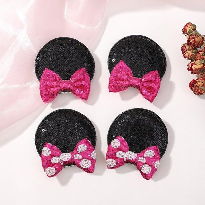 Ayesha Mouse Ears Hair Clips Mouse Ears for Toddler Girls Pink Mouse Bows Barrettes Hair Accessories for Baby Girls Toddler Kids Costume Party 4PCS