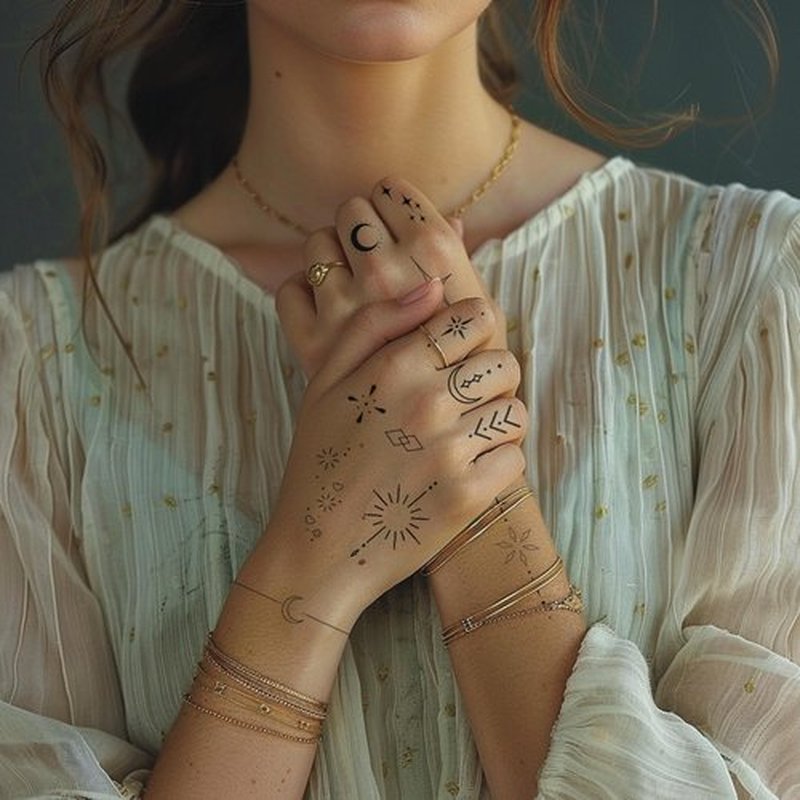 Everjoy Minimalist Temporary Tattoos for Women Small Finger Tattoos Fine Line Art Cute Flower Doodles Boho Style Decorations Tiny Fake Tattoos Kit with Tin Box for Women