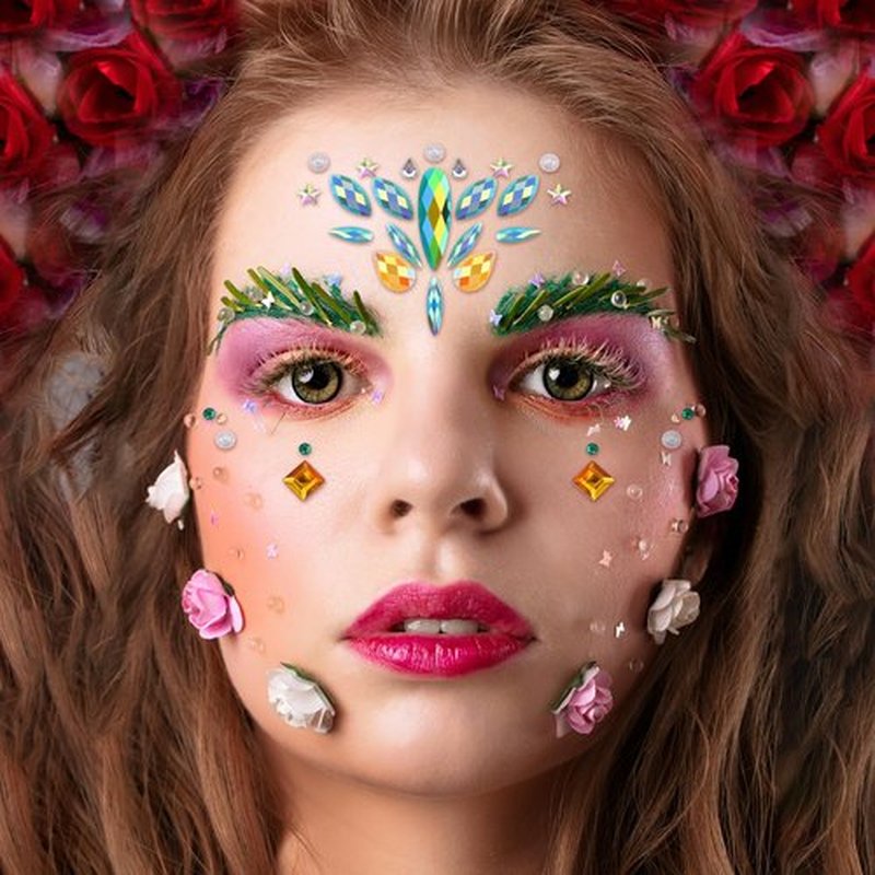 SIQUK 24 Sets Mermaid Face Gems Sticker Crystal Rhinestone Face Jewel for Festival Rave Carnival Party