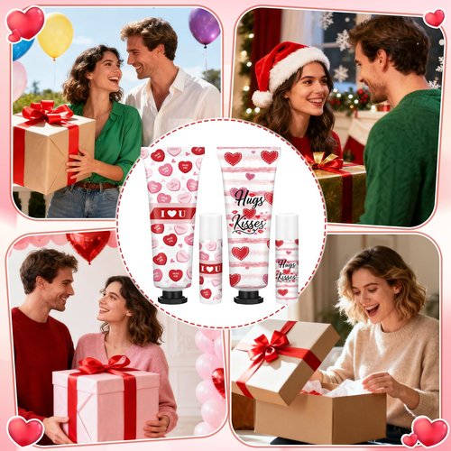 Demissle 36 Sets Valentine's Day Party Favor Gifts Galentine's Hand Cream Lip Balm Bulk Set Red Candy Heart Moisturizing Hand Lotion Exchange Basket Stuffer Bingo Gifts for Women Teacher Coworker