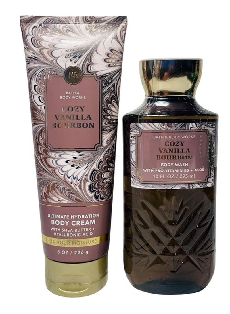 Bath & Body Works Cozy Vanilla Bourbon Ultimate Hydration Body Cream and Body Gel Wash 2 Piece Set