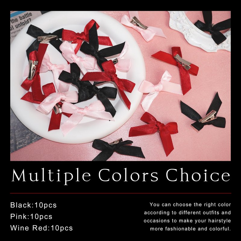 YAEISM 30PCS Small Hair Bows Black Mini Bow Hair Clips Satin Mini Pink Bows Coquette Barrettes Hair Accessories for Women Girls