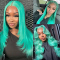 Lace Front Wigs Human Hair Aqua Blue Glueless Transparent 13x6 Lace Front Wigs Human Hair Pre Plucked 22 Inch Colored Turquoise Wig Human Hair 180% Density HD Lace Front Human Hair Wigs for Women