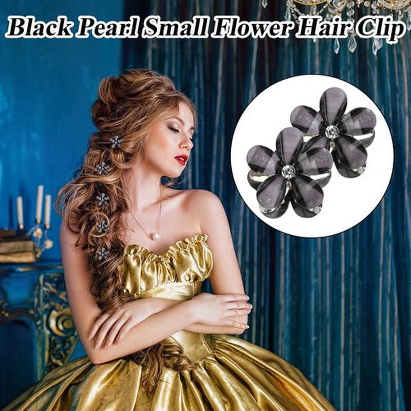 20 PCS Small Flower Crystal Hair Clips for Women Cute Mini Tiny Little Sparkling Metal Flower Sweet Artificial Bangs Hair Claw Clip Decorative Cute Hair Party Accessories for Women Girls Gift (Black)