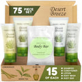 Travel Size Hotel Toiletry Set 75 Count 1 oz Bottles Guest Amenities for Vacation Rentals and Short Term Rentals Paraben Free Green Tea Lemongrass Scent Infused with Aloe and Olive Oil | Desert Breeze
