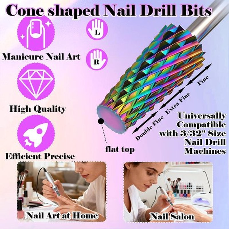 FANTEXY 3/32" Carbide Nail Drill Bit - 5 in 1 Cuticle Drill Bits for Nails, Safely Drills Bits for Remove Acrylic Hard Gels,Nail Drills Tip for Manicure Pedicure Gel Polishing (Medium - M)