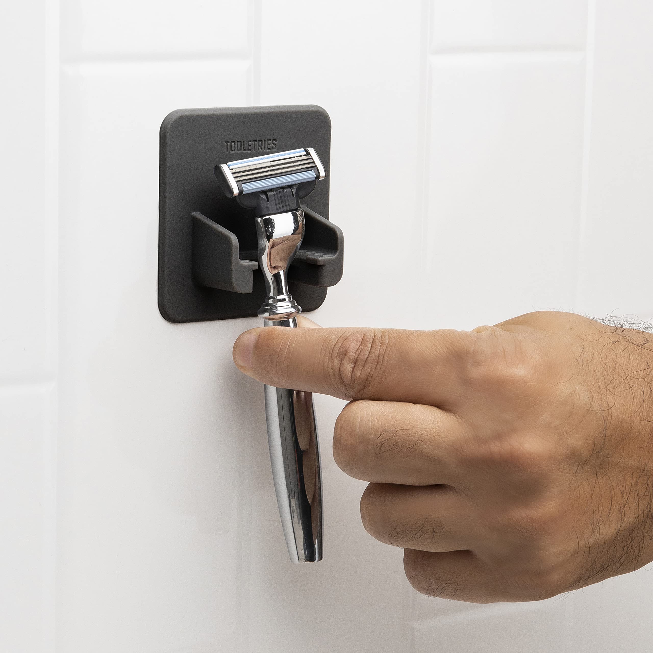 TOOLETRIES The Mason Razor Holder, Silicone Holder for Shower & Bathroom, Wall Mounted Razor Organizer with No-Adhesive Residue, Removable & Reusable - Grey