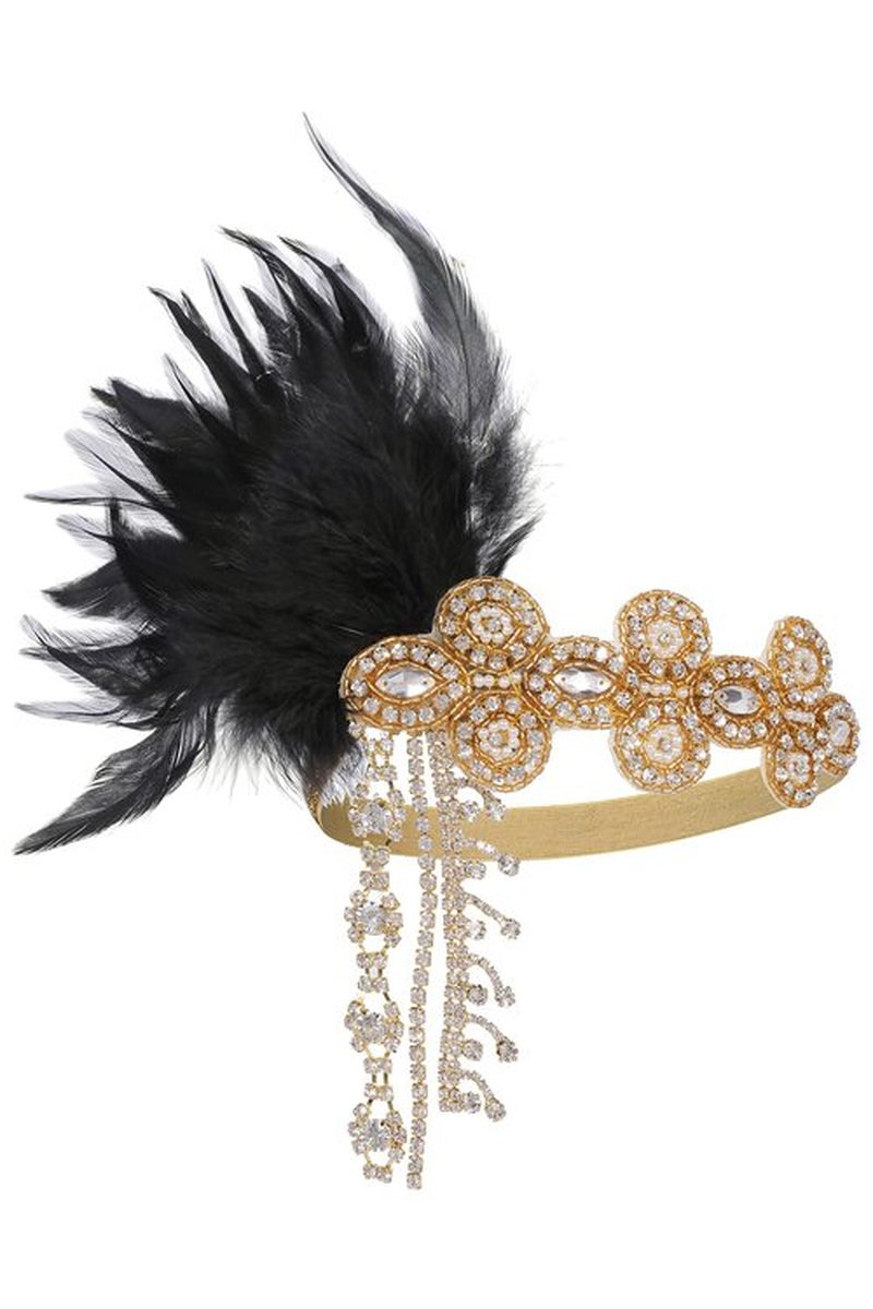 BABAEYOND 1920s Headpiece Flapper Headband - Feather Crystal Headpiece Flapper Accessories (Gold Black)