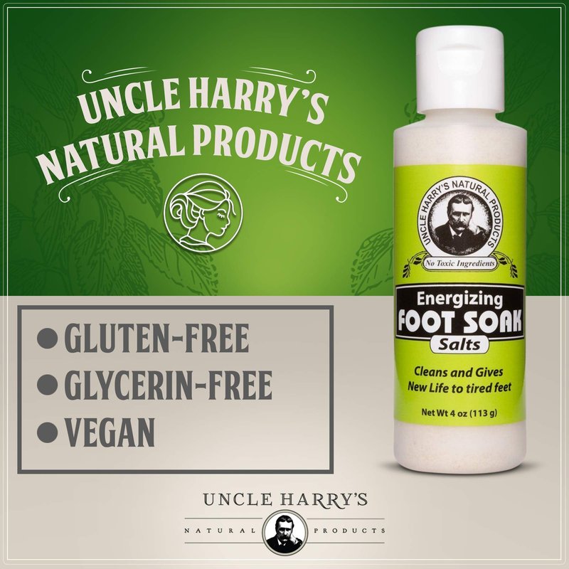 Uncle Harry's Natural Pedicure Foot Soak Bath Salts | Athletes Foot Detox & Dry Feet Treatment | Epsom Salts for Soaking Feet with Eucalyptus & Peppermint | Vegan Pedicure Supplies (4 oz)