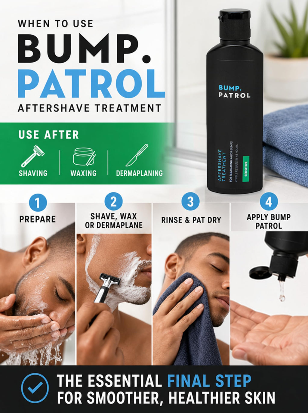 Bump Patrol Sensitive Strength Aftershave Treatment Serum – Razor Bump Stopper and Ingrown Hair Treatment for Men and Women, Alcohol Free Ingrown Hair Serum for Sensitive Skin