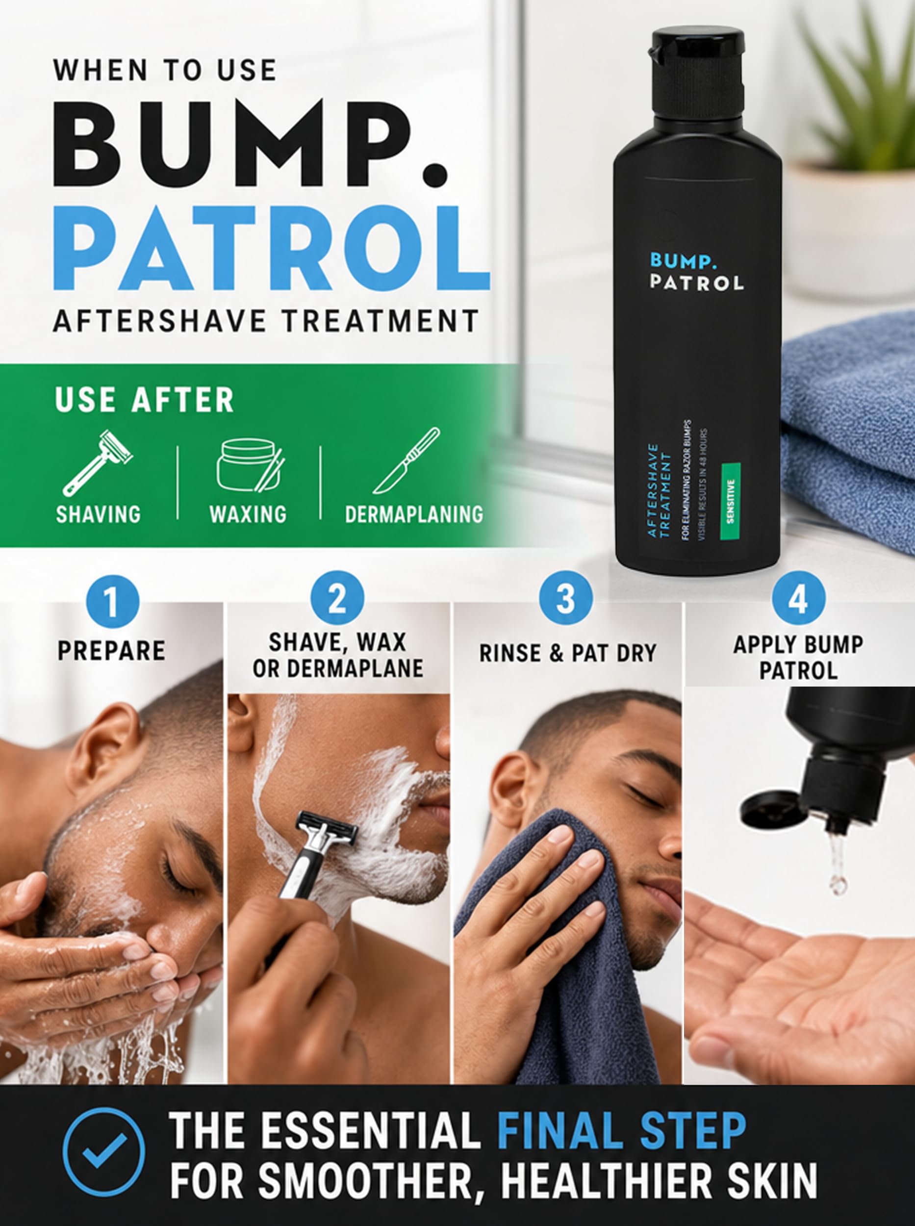 Bump Patrol Sensitive Strength Aftershave Treatment Serum – Razor Bump Stopper and Ingrown Hair Treatment for Men and Women, Alcohol Free Ingrown Hair Serum for Sensitive Skin