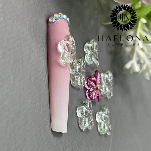 Set 10Pcs -Clear -Gel 3D -Flowers -Nails -Charms Plain No Rhinestone Gems Handmade by Gel, Design For Medium & Long Nail, 3D Flower Nail Art Floral Salon Decor For Women(Medium, ApricotBlossom Clear)