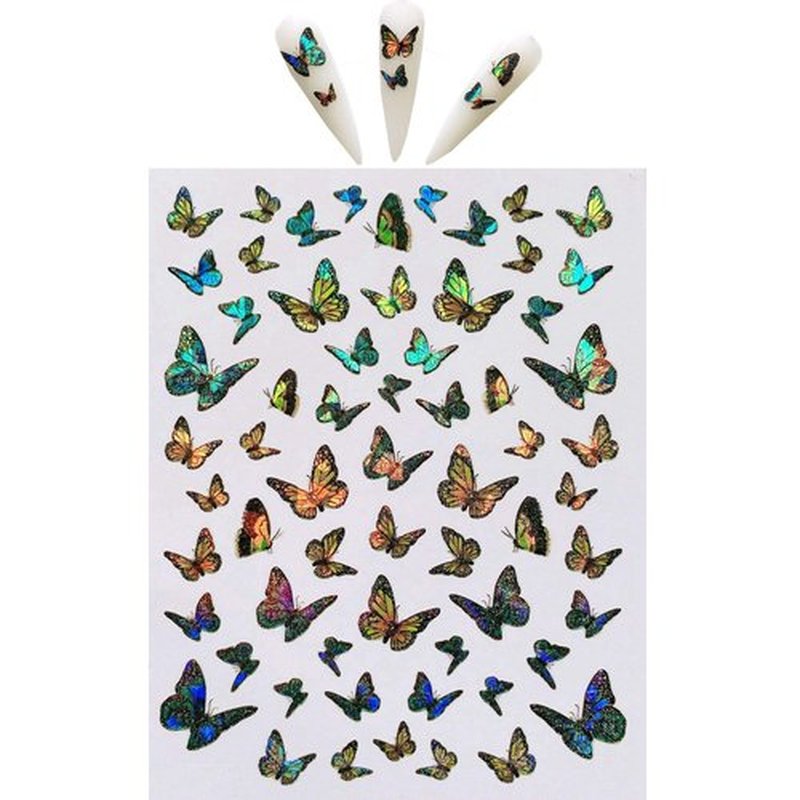 NAIL ANGEL 9sheets Nail Art Adhesive Sticker Sheets Different Laser Color Butterfly Shapes Nail Art Decoration 10215