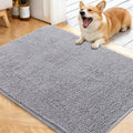 OLANLY Dog Door Mat - Absorbent Non-Slip Washable Chenille Mat for Muddy Paws | 40x32 Light Grey