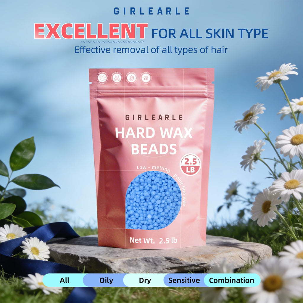 GIRLEARLE 2.5lb Wax Beads for Hair Removal, Brazilian Bikini Hard Wax for Sensitive Skin, Hard Wax beads Perfect for Full Body Eyebrow, Facial, and Underarms at Home for Women and Men (Chamomile)