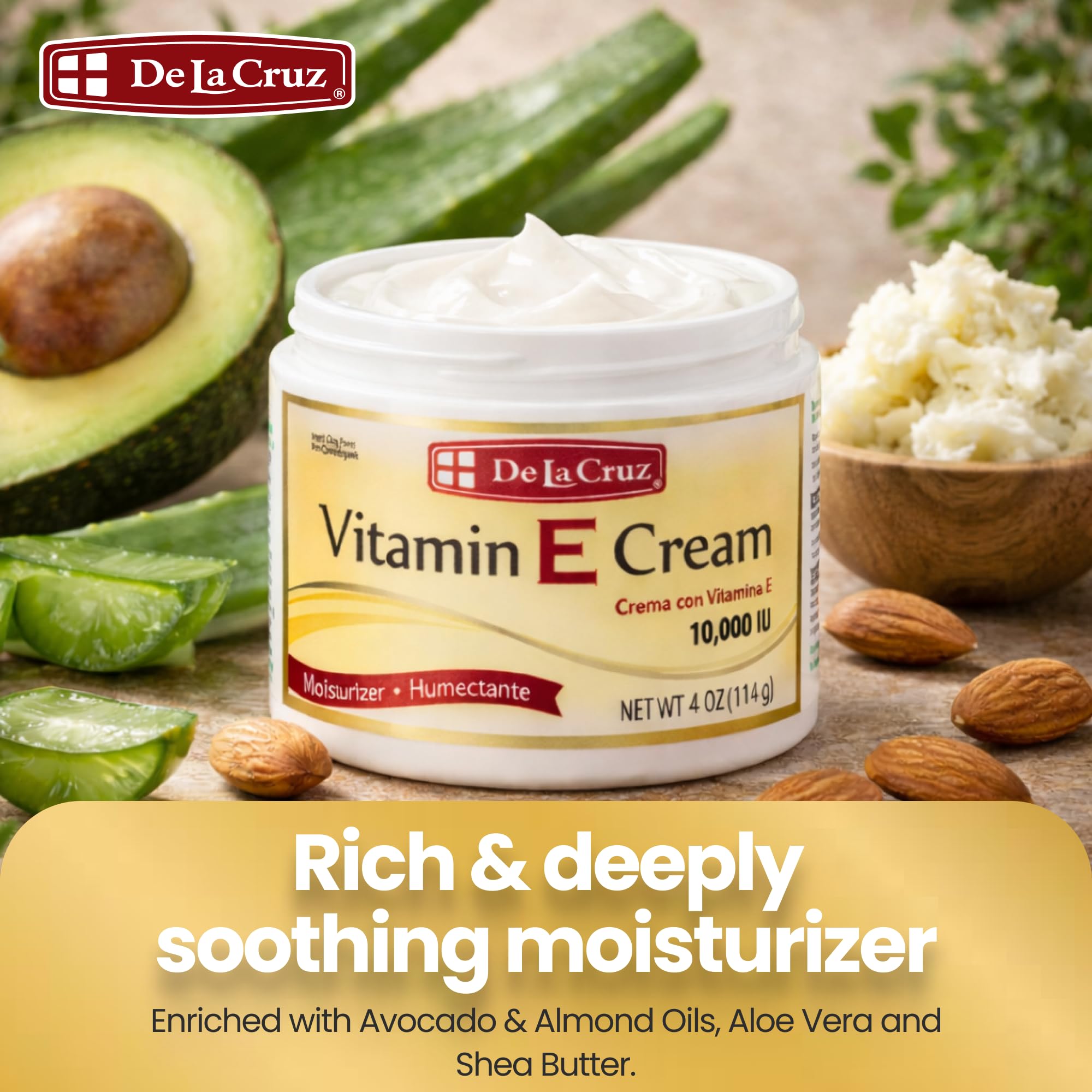 De La Cruz Vitamin E Cream Moisturizer for Face and Neck - Moisturizing Skin Care for All Skin Types - Made in USA, 4 oz (3 Pack)